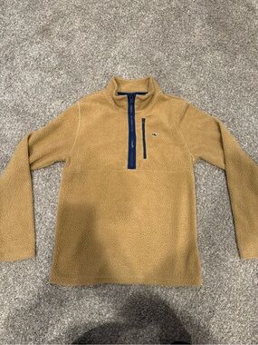 Vineyard Vines Boy’s Quarter-Zip Fleece Pullover Camel with Navy Trim Size L 16